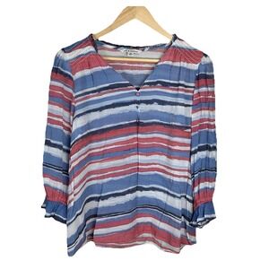 Zac & Rachel Womens Medium Top 3/4 Sleeve V-Neck Red/Blue Striped Pullover Light